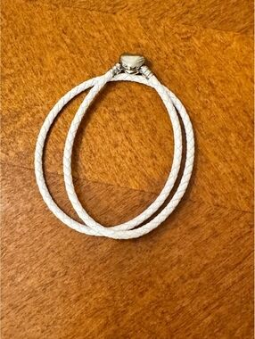 White Braided PU Leather Double Wrap Bracelet with Silver Clasp 585